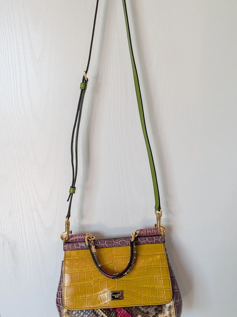 Dolce & Gabbana Small Yellow Croc-Embossed & Snakeskin Top-Handle Bag